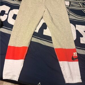 Nike Gray and Red Leggings with Elastic Waistband